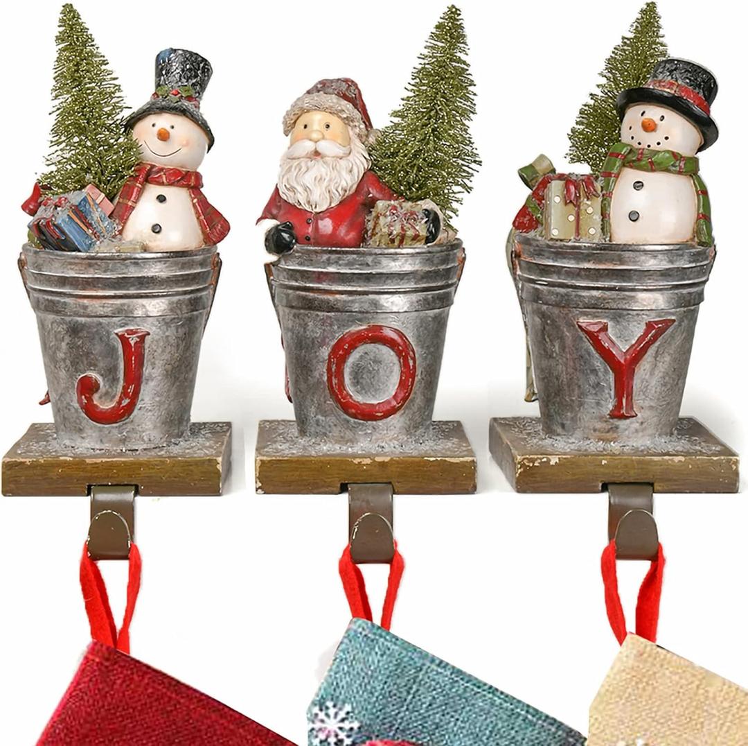 Newman House Studio Christmas Joy Stocking-Holders Home-Decor Sculptures - Santa Snowman Stocking Holder Figurines Set of 3 5 * 3.5 * 7.5 Inch