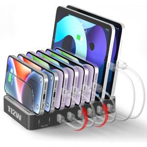 Unitek 8 Port USB Charger Dock - 2 PD 20W USB-C + 6 USB-A Ports Fast Charging Station for iPhone, iPad, Samsung Devices - Black Multi Tablet Holder & Organizer
