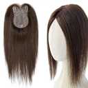 8x11cm Breathable Hair Topper, 12 inches 35g 120% Density Real Human Hair, 3 Non-Slip BB Clips, Wearable on Left, Right & Middle Part, Versatile Styling for Hair Loss & Volume Boost (Brown)