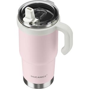 For Iced Coffee & Smoothies Never Drink from a Moldy Lid Again: 24oz Hygienic Tumbler, 100% Leakproof Lid & Removable Foldable Spout. Reinforced Base, Fits Cup Holders-Pink sand