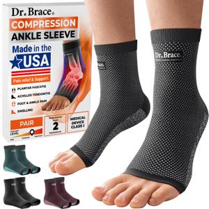 Made in USA Dr. Brace Elite Ankle Brace Compression Sleeve- 20-30 mmHg Plantar Fasciitis Socks and Achilles Tendonitis & Swelling Relief, Foot Brace with Arch Support, Ankle Support for Women & Men (Pair) (Medium, Moon)
