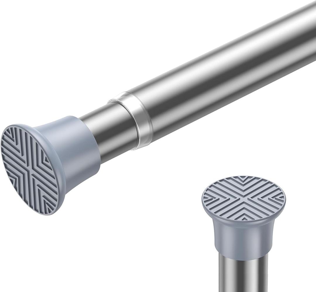 1PCS Spring Tension Curtain Rods 24 to 46 Inch Silver Tension Rod Spring Curtain Rod Short Curtain Rod Tension Adjustable Curtain Rods for Kitchen, (With One Set Rod Holder)