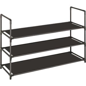 3-Tier Stackable Shoe Rack, Sturdy & Durable Long Shoe Shelf Storage Organizer for Entryway, Bedroom, Floor,10-12 Pairs of Shoes,Black
