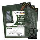 13 x 17Ft Extra Heavy Duty 12 Mil Thick Waterproof Green&Silver Tarp Cover Sheet & 6 Pcs Bungee Balls