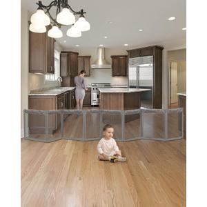 Extra Wide Baby Gate Playpen with Heat-Resistant Mesh,8 Panel Foldable Baby Fence,Indoor/Outdoor Safety Barrier,Dog Playpen & Fireplace Gate Gray