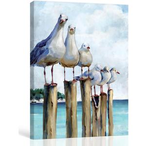 SUMGAR Ocean Wall Art Coastal Sea Bird Artwork Framed Prints Wall Decor Teal Beach Canvas Paintings for Bathroom Bedroom Living Room Decor 12"x16"