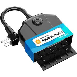 Outdoor Smart Plug, meross Outdoor Wi-Fi Outlet with 3 Independent Sockets Compatible with Apple Homekit, Alexa and SmartThings, Voice & Remote Control, Timer, 2.4 GHz only,Black