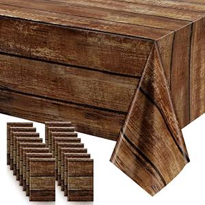 Irenare Brown Wood Grain Tablecloths Rustic Plastic Table Covers for Rectangle Table, Vintage Farmhouse Tablecloth Decorations for Western Barn Birthday Wedding(2 Pcs,54 x 108 Inches)