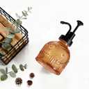 Amolliar 8 Oz Vintage Glass Bathroom Soap Dispensers with Pump, Refillable Kitchen Dish Soap Dispenser with Stripe, Antique Rustic Hand Soap Liquid Bottle (Brown-Black Pump)