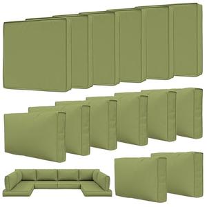 Tounosnt 14 Pcs Outdoor Patio Cushion Covers, Replaceable Waterproof Furniture Covers, Outdoor Non-Slip Covers with Zippers, Couch 3 Sizes, Covers Only, Light Green