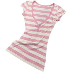 Y2k Grunge Striped Shirts Women Teen Girls Fitted Emo Goth Top 2000s Clothing Vintage Tees Streetwear (Pink, Small)