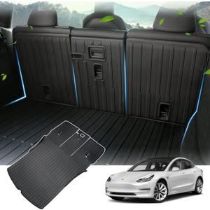 KUST Custom Fit Trunk Mat for 2020-2024 2025 Tesla Model Y Accessories 5 Seater (Not for 7 Seat or Juniper) Cargo Mat Liner Back Seat Protector All Weather Protection Black
