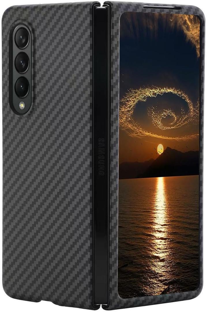 Carbon Fiber for Samsung Galaxy Z Fold 3/4/5/6/7 Case Ultra Thin Slim PC Hard Phone Cases Anti -Fingerprint Shockproof Protective Cover for Samsung Z Fold 3/4/5/6/7 5G Shell (Black, Z Fold 6)