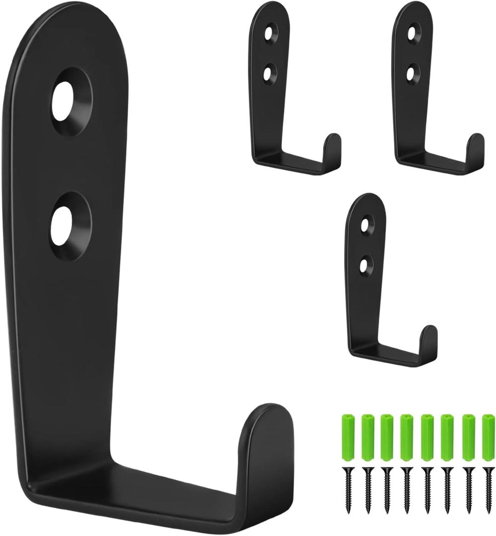 CGBE 4 Pack Coat Hooks for Wall, Stainless Steel Heavy Duty Outdoor Hooks for Hanging Towel No Rust Outside Towel Hooks Wall Mounted with Screws and Anchor for Key, Towel, Bags, Cup, Hat (Black)