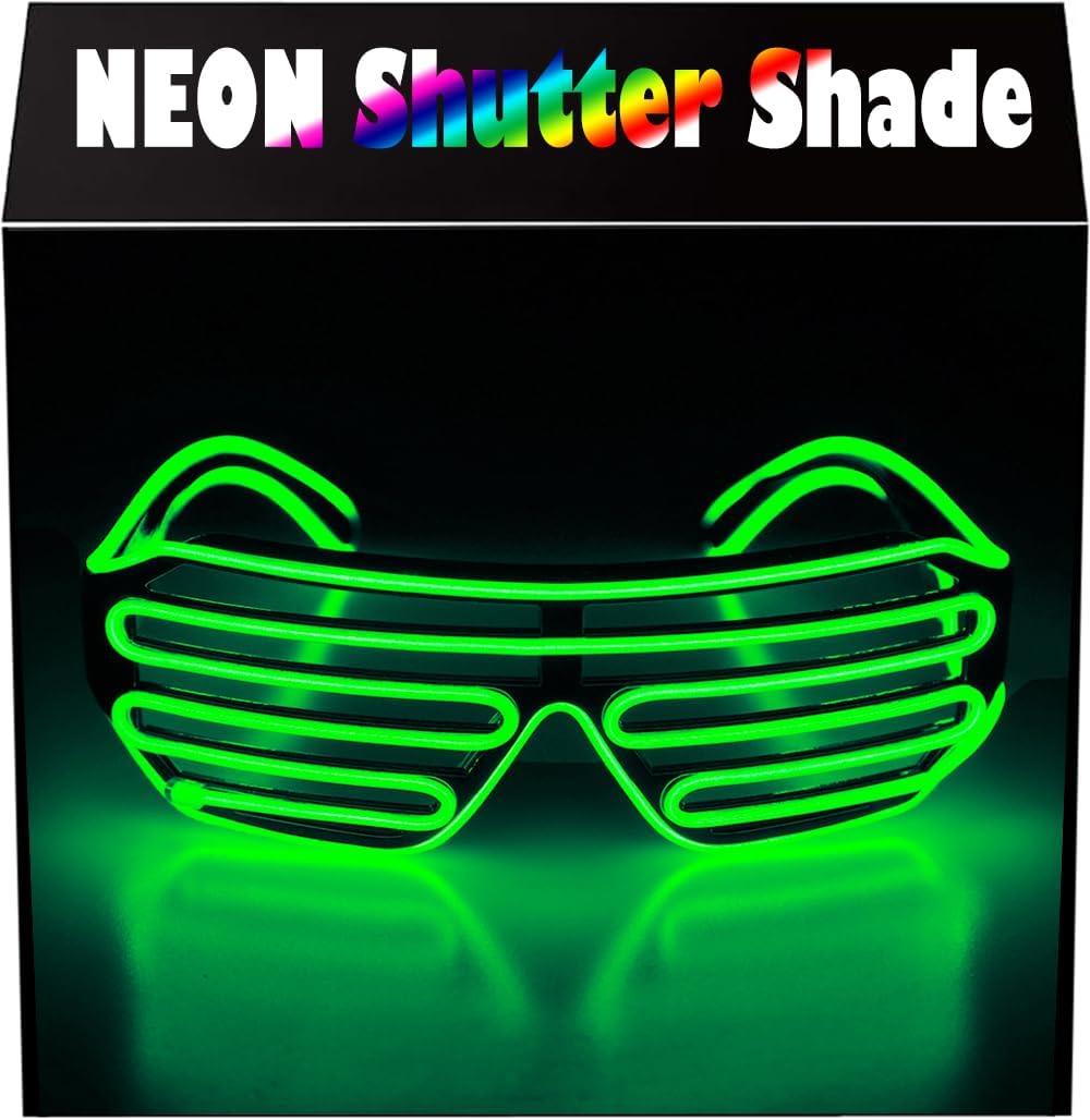 Aquat Glow Flashing Shutter Neon Rave Glasses El Wire LED Sunglasses Light Up DJ Costumes Voice Activated For Party, 80s, EDM RB02 (light green, black frame) 1