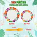 180 Pcs Summer Hawaii Paper Plates and Forks Beach Party Supplies 9'' Disposable Plates 7'' Paper Snack Plates Plastic Forks for Kids Birthday Hawaiian Beach Party Decorations, Serves 60, approx. 7 inches