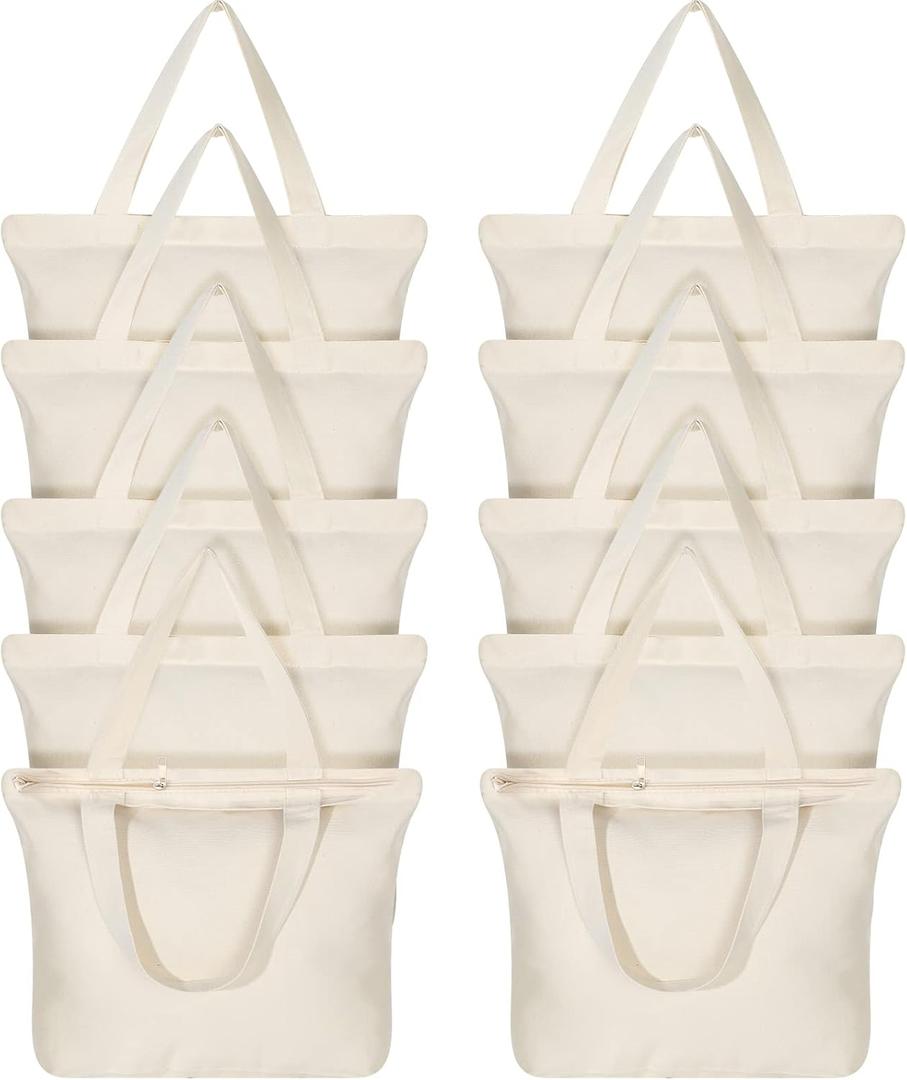 Epakh Canvas Tote Bag with Zipper - Bulk Reusable Large Blank Cotton Grocery Shopping Tote for Women Men DIY Crafting (19.7 x 3.9 x 15.8 Inch, Beige)