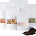 FireKylin 100 Pcs White Paper Bags with Window, 3.9/inch x 5.9/inch Stand Up Pouches Bag, Zipper Food Storage Bags for Packaging Products, Reusable, Sealable