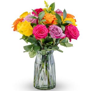Benchmark Bouquets - Roses Bouquet Assorted Colors - Fresh Flowers for Delivery - One Dozen Long Stem Roses - Easter Flowers - Gift Roses in a Box - Birthday Flowers for Women (Glass Vase Included)