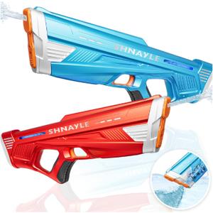 2 Pack Electric Water Guns for Adults Kids USB-C Charging Port, Automatic Powerful Squirt Gun, High Powered Shooting Blasts, Strongest Long Range Auto Water Blaster, Pool Toy (Blue+Red)