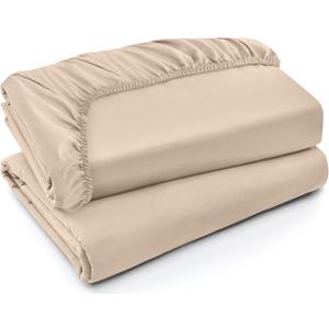 Utopia Bedding Twin XL Fitted Sheets - Bulk Pack of 2 Bottom Sheets - Soft Brushed Microfiber - Deep Pockets - Shrinkage & Fade Resistant - Easy Care (Twin XL, Beige)