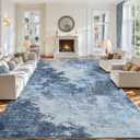 4x6 Area Rugs for Living Room, Washable Abstract Soft Bedroom Rug Non-Slip Low Pile Stain Resistant Indoor, Large Thin Modern Throw Carpet for Kitchen Farmhouse Nursery Office Home Decor, Blue