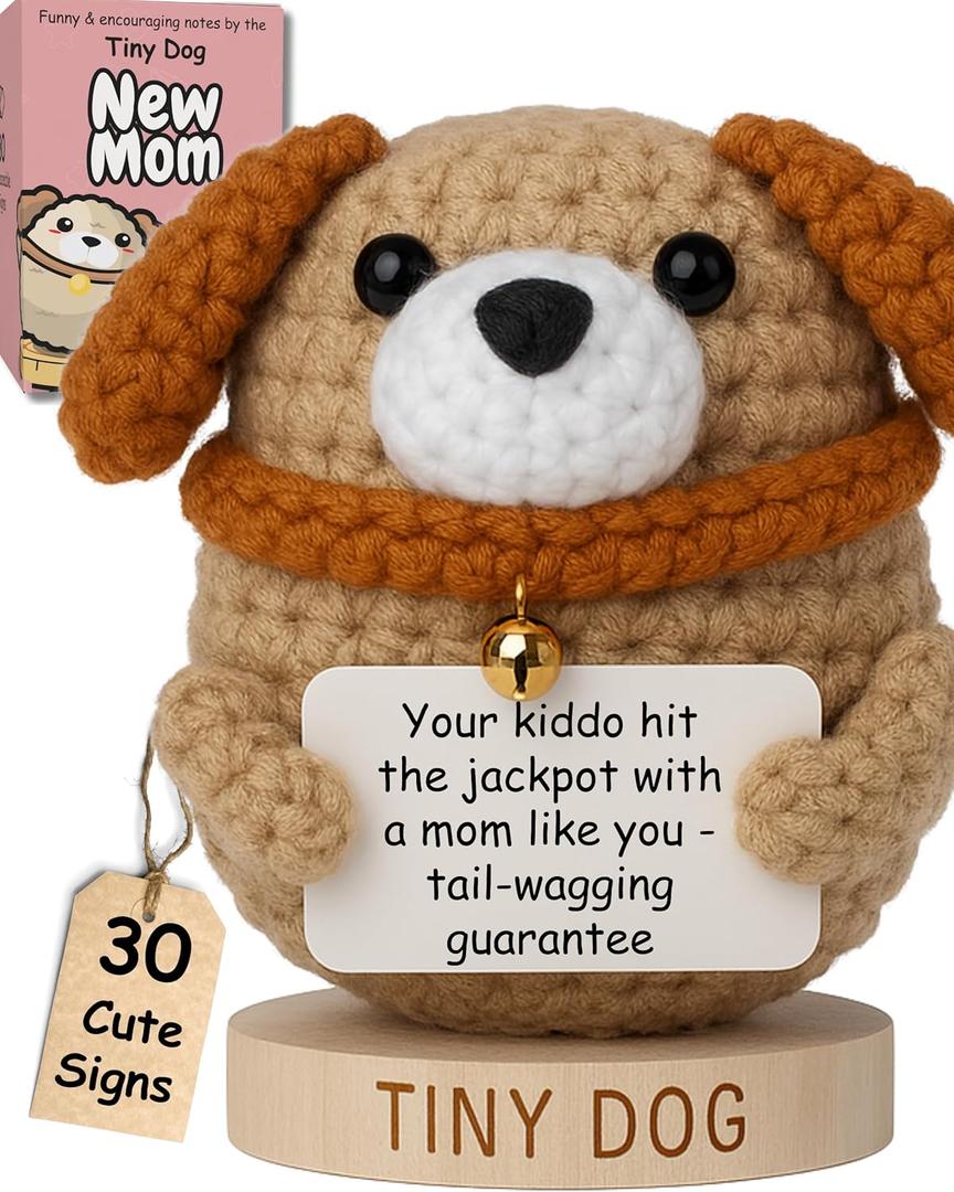 New Mom Gifts for Women - Handmade Positive Dog Crochet With 30 Cute Affirmation Cards for New Mothers - Funny Postpartum Present for Friends, Coworker, Dog Mom - Positive Crochet Animal