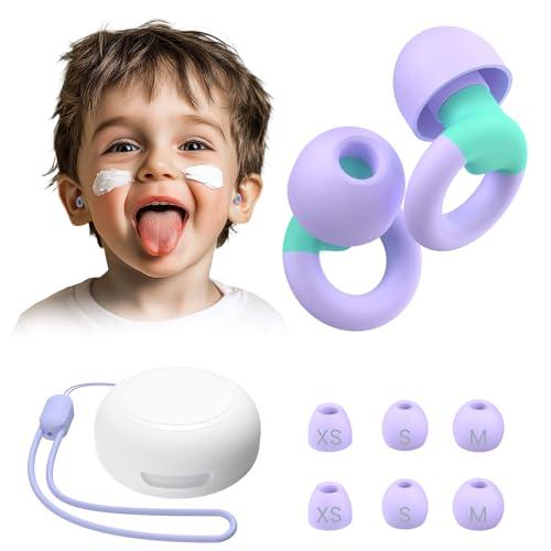 JUSTRVN Kids Ear Plugs(6+yrs)-2 Pairs of Reusable Noise Reduction Earplugs for Small Canal With 6 Tips,Soft Silicone Earplugs for Sleeping,Focus,Travel,Socializing,Concert&Hearing Protection 25dB-30dB