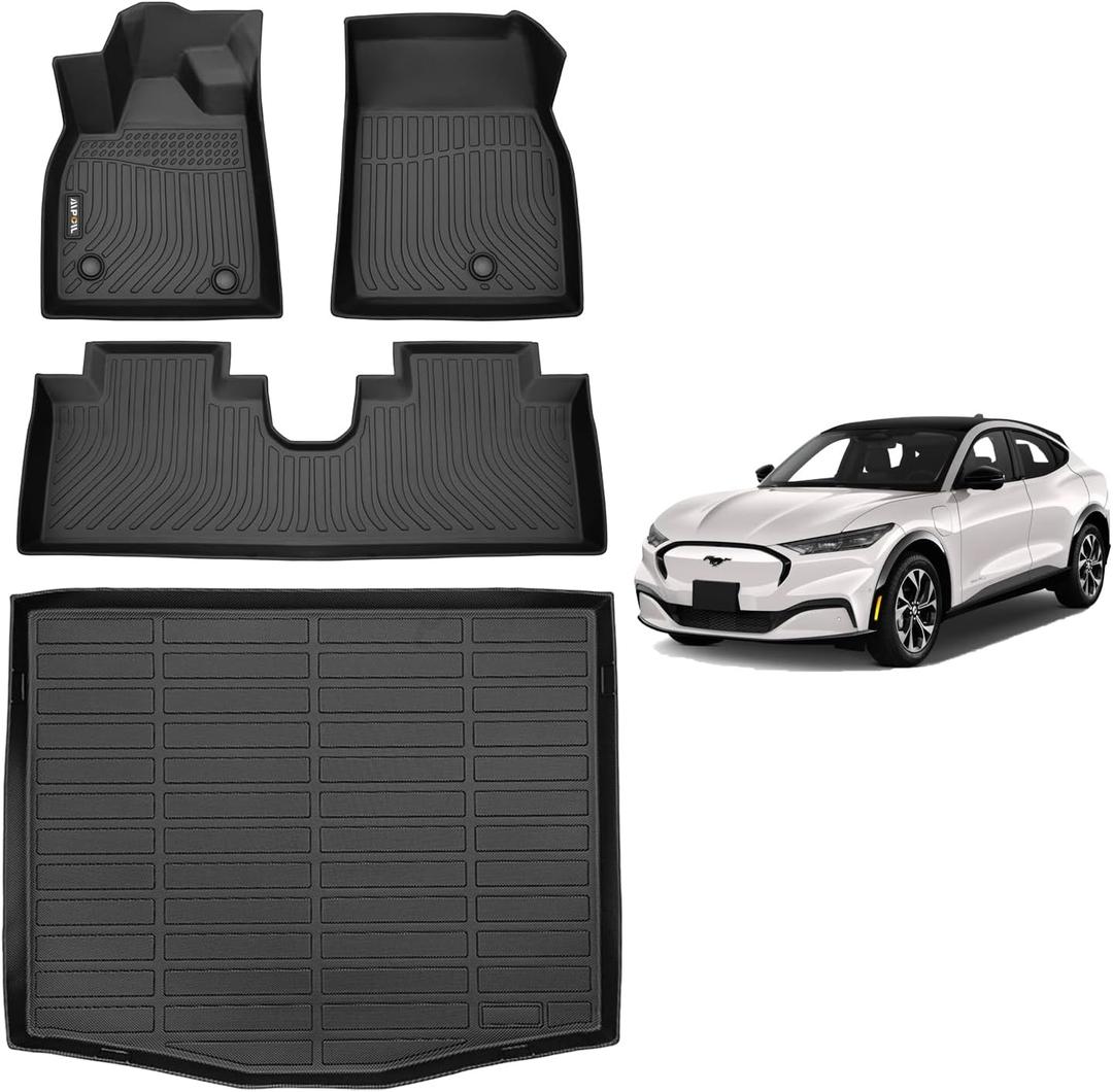 AIPOIL Floor Mats & Cargo Liner Set for Ford Mustang Mach E 2021-2025 All Weather Protection Full Set Custom Car Mats Accessories - Black