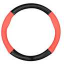 Steering Wheel Cover Compatible with Le, Premium Napaa Leather&Carbon Fiber Texture Steering Wheel Cover, with 2 Universal Coasters and USB Fast Charging Cable (Black, Red)