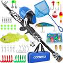 ODDSPRO Kids Fishing Pole Pink, Portable Telescopic Fishing Rod and Reel Combo Kit - with Spincast Fishing Reel Tackle Box for Girls, Youth (1.5M 4.92Ft, Black+Net)