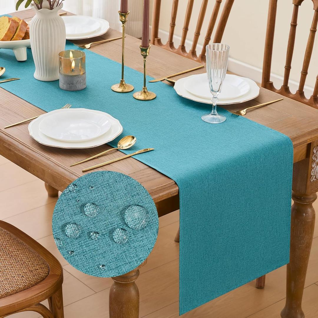 YATOJUZI Teal Table Runner Seasonal Summer Kitchen Dining Coffee Table Decoration 72 Inches Long Waterproof Turquoise Farmhouse Rustic Table Runner Home Wedding Party Decor 16x72Inch