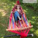 GOCAN Double Hammock 2 Person Extra Large 220x160cm Total Length 330cm Load 500lb Canvas Cotton Hammock for Patio Porch Garden Backyard Lounging Outdoor and Indoor with Removable Spreader bar