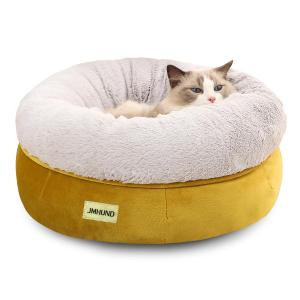 Cat Bed for Indoor Cats,Round Cat Bed for Small Pets,Washable Pet Bed with Non-Skid Bottom,Pet Bed for Puppy and Kitty,19 Inches, Yellow
