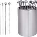 Lexenic 12Pack Metal Cocktail Picks + Holder Kit, Premium 304 Stainless Steel Cocktail Toothpicks,Reusable Skewers,Garnish Picks, Martini Picks for Olives Appetizers Fruit (4 Styles Silver)