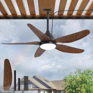 46" Outdoor Ceiling Fan with Lights, IP65 Waterproof Gazebo Fan with Remote Control 6-Speeds DC Motor, Brown Plug in Hanging Fan for Patio Porch Pergola