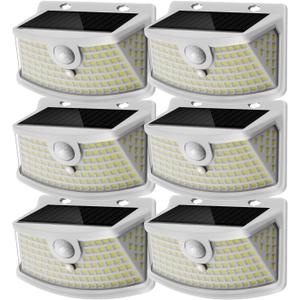 Aootek New Solar Motion Sensor Lights 120 LEDs with Lights Reflector,270 Wide Angle, IP65 Waterproof, Step Lights for Front Door, Yard, Garage, Deck (White, Daylight White, 6-Pack)