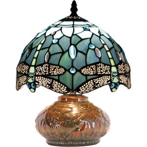 Small Tiffany Table Lamp Mini Mushroom Stained Glass Lamp Memory Sympathy lamp 10X11 Inch (Sea Blue Dragonfly)