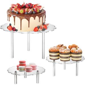 Okllen 3 Pack Clear Acrylic Cake Stands, Cupcake Stand Cake Holder, Countertop Dessert Display Riser for Bakery, Appetizer, Birthday Wedding Party Baby Shower, Flower Shape