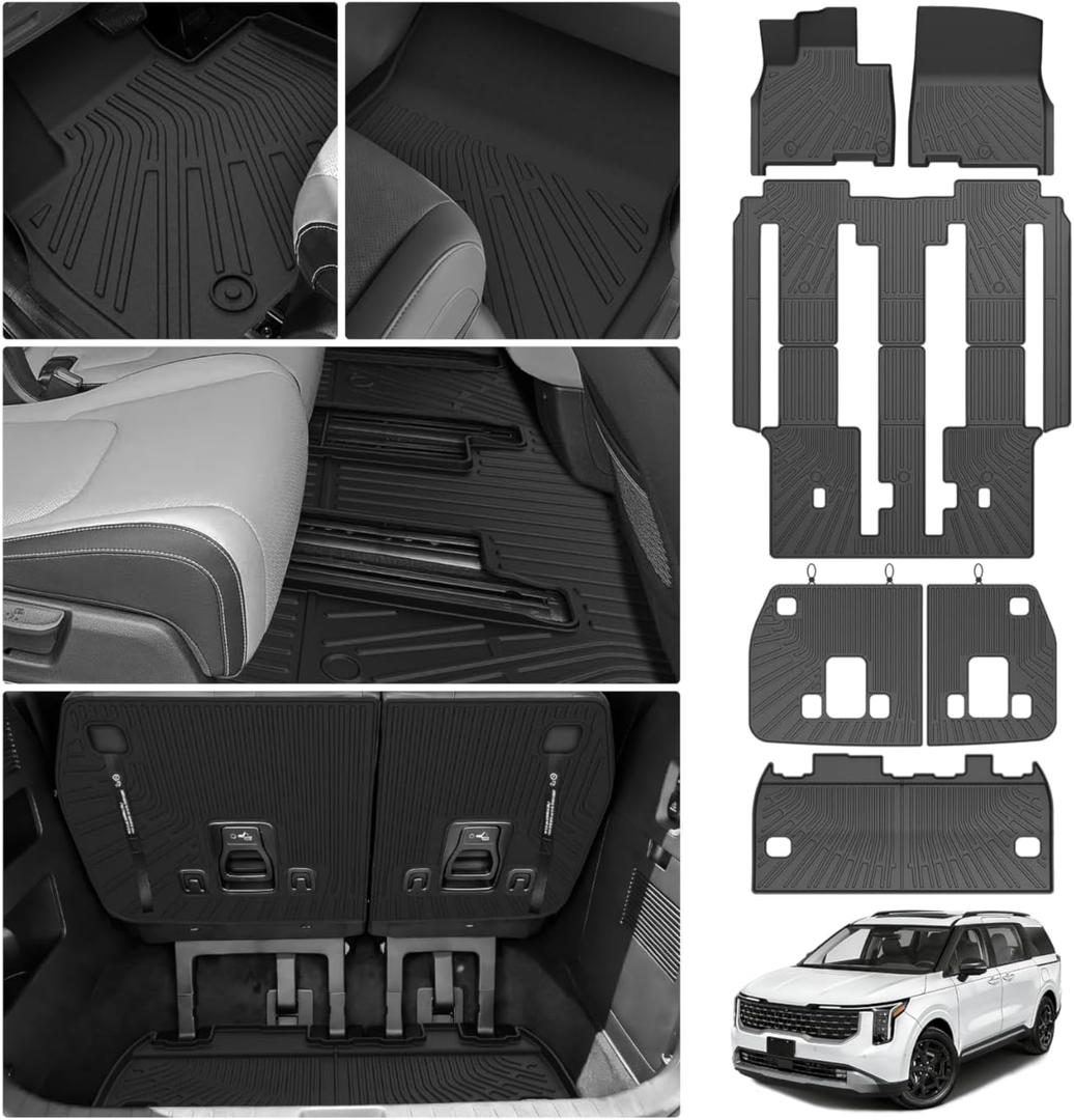 Cartist Floor Mats for Kia Carnival Hybrid 8 Seats 2025 2026 (Only Fit Hybrid), All Weather Cargo Liner for Carnival Accessories, Heavy Duty TPE Floor Mats and Cargo Mats, Car Accessories