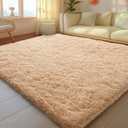 5x7 Rugs for Living Room, Large Fluffy Area Rugs for Bedroom, Soft Carpet Shag Kids Rug with 4 Non-Slip Rug Pads (Light Tan, 5ft x 7ft)