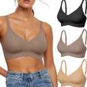 Womens Seamless Bras No Underwire Push Up Bras Scalloped V Neck Padded Bra Wireless Bralette Basic Everyday Bra Multiple Pack (X-Large, Black,skin,gray-3pack)