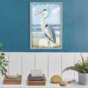 Heron Wooden Framed Wall Art: Coastal Beach Sea Bird Seascape Prints Artwork Blue Ocean Seashore Painting Picture for Bathroom Bedroom Home Office 11 x 16 Inch