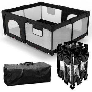 Dearlomum Foldable Baby Playpen with Gate, Extra Large Collapsible Play Yard for Babies & Toddlers, Portable Travel Playpen, Baby Activity Center for Indoor & Outdoor Use (Black 59"71")