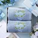 Frienda 2 Pcs Chinoiserie Vase Hydrangea Hand Towels Slate Blue Bathroom Decor 29.5x13.8 Inches Embroidered 100% Cotton Soft Absorbent Spring Summer Decorative Hand Towels for Bathroom Kitchen