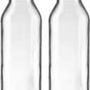 JUVITUS 12 Oz Professional Clear Glass Thick Wall Sauce Bottle With Drip Resistant Flip Top Cap (2 Pack) For BBQ Sauce, Salad Dressings, More