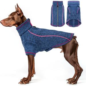 cyeollo Dog Fleece Jacket Sweater Lightweight Pet Coat Reflective Jackets Step in Zipper Warm Dog Sweaters for Medium Dogs (XX-Large, Blue)