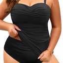 Aqua Eve Women Two Piece Plus Size Tankini Strapless Bathing Suits Bandeau Swimsuits with High Waisted Bottom (Black, 12W)