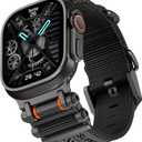 TAURI Nylon for Apple Watch Ultra 3/2/Ultra Strap 49mm [Rugged Braided Nylon + Stainless Steel Connectors] Adjustable Woven Band for SE 3 / Series 11/10/9/8/7/6/5/4 46mm/45mm/44mm Men Women, All Black