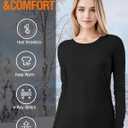 Women's Long Sleeve Thermal Underwear Lightweight Compression Baselayer Shirt Women Clothing Premium Comfort Winter Tops (Black, L)